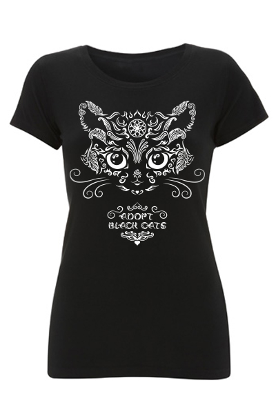 Chat “Adopt black cats” t-shirt femme en coton bio