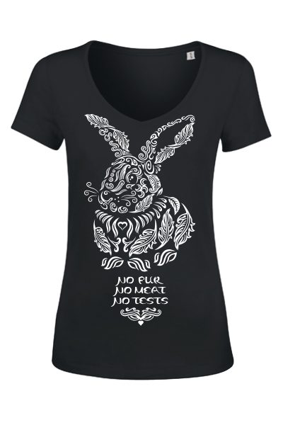 Lapin “No fur No meat No tests” t-shirt femme en coton bio
