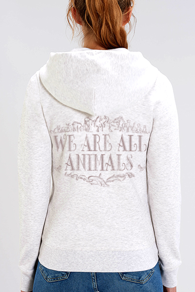 “We are all animals” – sweat zippé femme en coton bio